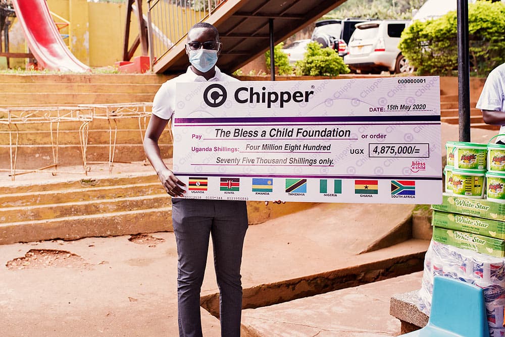 chipper donates cheque.